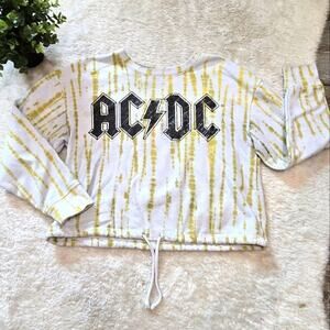 AC/DC White and Green Cropped Front Tie Crew Neck Sweatshirt, Size Medium